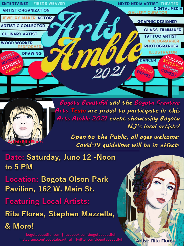 Arts Amble 2021 - Saturday, June 12th, 12PM-4PM at Bogota Olsen Park Pavilion